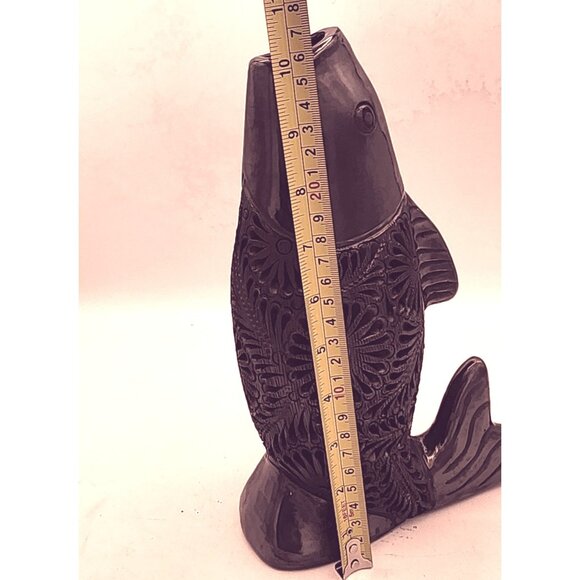 Handcarved Pearlescent Black Koi Fish Incense Burner Asian Meditation Pottery - Picture 7 of 8